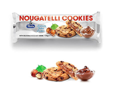 Merba Nougatelli Cookies Bitter Çikolatalı Kakaolu Fındık Kremalı Dolgulu Kurabiye 175 Gr. (1 Paket)