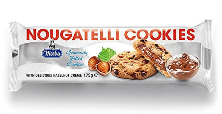 Merba Nougatelli Cookies Bitter Çikolatalı Kakaolu Fındık Kremalı Dolgulu Kurabiye 175 Gr. (1 Paket)