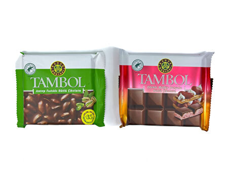 TAMBOL Antep Fıstıklı Sütlü Çikolata + Çilek Milföy Dolgulu Sütlü Çikolata