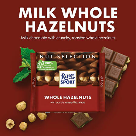 Ritter Sport Whole Hazelnuts Bütün Fındıklı Sütlü Çikolata 100 g