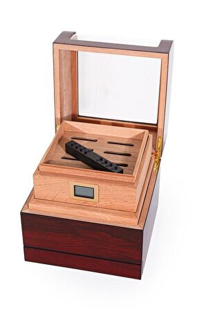Cam Kapaklı Sedir Humidor / Puro Saklama Kutusu