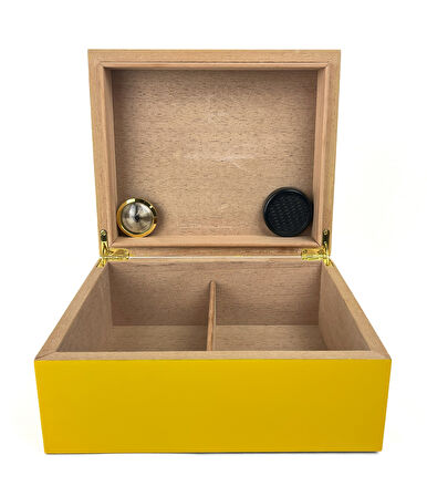 Puro Saklama Kutusu - Humidor Sarı/Kareli