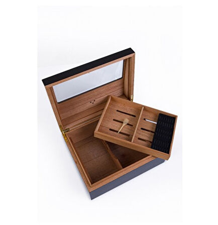 Yarım Cam Tavan Puro Humidor / Puro Saklama Kutusu - Siyah 0199