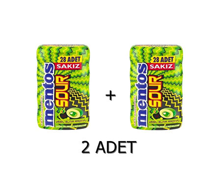 Mentos Sour Yeşil Elma Aromalı Şekersiz-Tatlandırıcılı Ekşi Draje Sakız 56g (2 ADET)