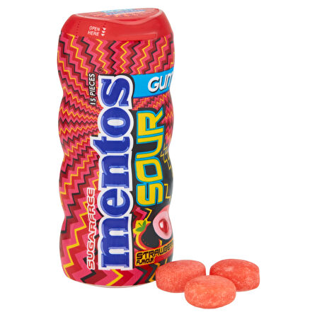 Mentos Sour Çilek Aromalı Şekersiz-Tatlandırıcılı Ekşi Draje Sakız 30g (2 ADET)