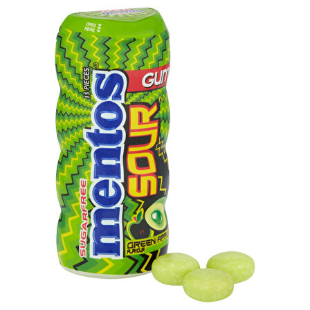 Mentos Sour Yeşil Elma Aromalı Şekersiz-Tatlandırıcılı Ekşi Draje Sakız 30g (2 ADET)