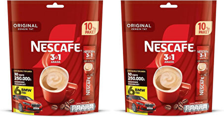 Nescafe 3ü1 Arada Original Granül Kahve 10'lu Paket (2 ADET)