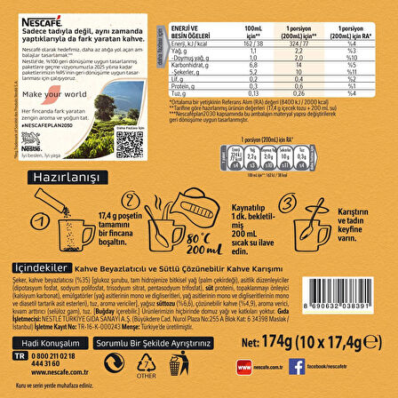 Nescafe 3ü1 Arada Sütlü Köpüklü Granül Kahve 10'lu Paket (2 ADET)