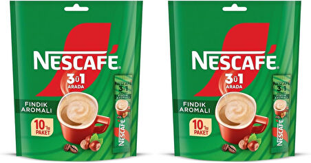 Nescafe 3ü1 Arada Fındık Aromalı Granül Kahve 10'lu Paket (2 ADET)