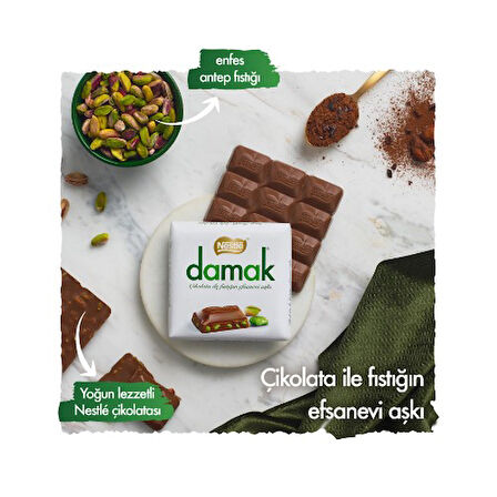 Nestle Damak Antep Fıstıklı Sütlü Kare Çikolata 6'lı Paket (6x60g)