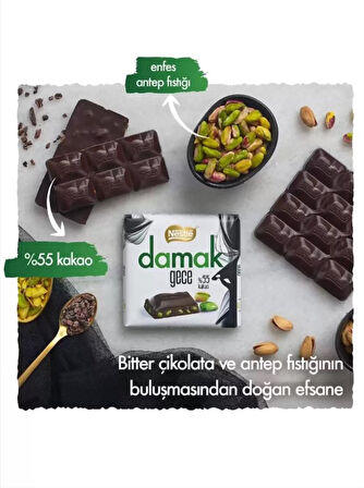 Nestle Damak Gece Antep Fıstıklı Bitter Kare Çikolata 6'lı Paket (6x60g)