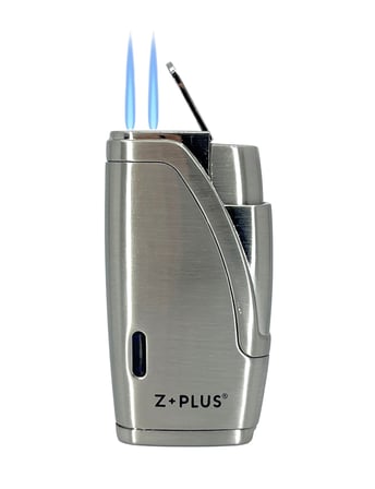 Z+Plus Çift Torch Alevli, Entegre Delicili (Punch) Lüks Puro Çakmağı - Mat Krom