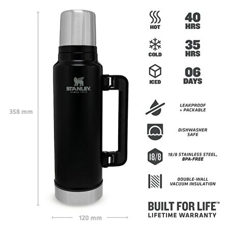 Stanley Klasik Vakumlu Paslanmaz Çelik Termos 1.4 LT The Legendary Classic Bottle 1.4L - Matte Black Pebble