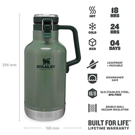 Stanley Klasik Vakumlu Termos 1.9 Lt - Hammertone Green