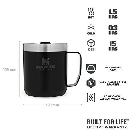 The Legendary Camp Mug Kapaklı Termos Bardak 0.35L  12oz - Matte Black Pebble