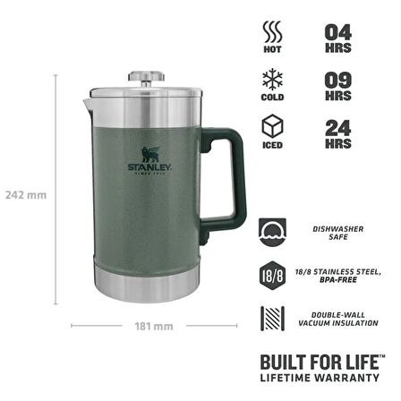 Stanley Klasik French Press Termos 1.4 Lt - Hammertone Green