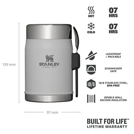 Stanley Klasik Paslanmaz Çelik Yemek Termosu Kaşıklı 0,40 LT - Ash
