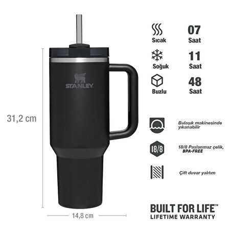Stanley Quencher Pipetli Termos Bardak 1.18 Lt - Siyah