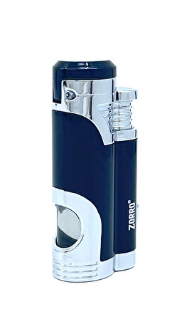 Zorro Çift Torch Pürmüz Puro Çakmağı - Siyah/Parlak Krom