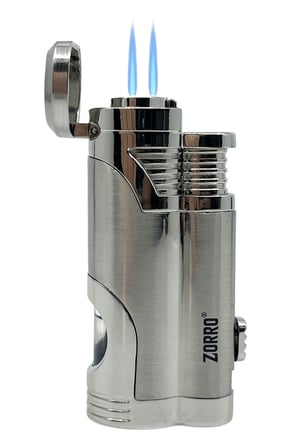 Zorro Çift Torch Pürmüz Puro Çakmağı - Krom