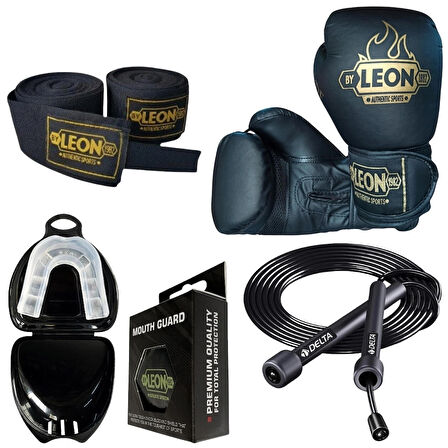 Leon Blade Training Boks Eldiveni, Bandaj Dişlik Atlama İpi Seti Siyah