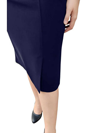 Kısa, Diz Üstünden Yırmaçlı Astarli Portoriko Kumaş Kalem Etek