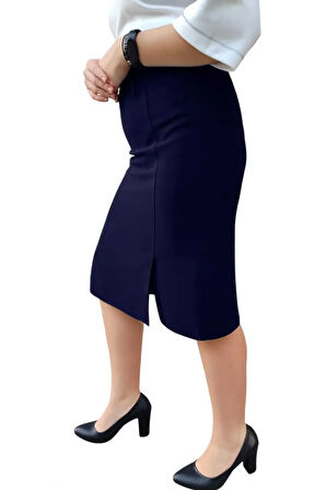 Kısa, Diz Üstünden Yırmaçlı Astarli Portoriko Kumaş Kalem Etek