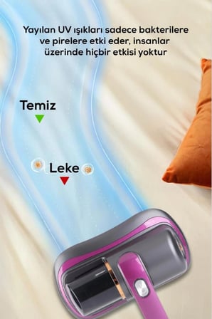UV ışık teknolojili motorlu yatak temizleme cihazı ve akar giderme özellikli tüy toplayıcı
