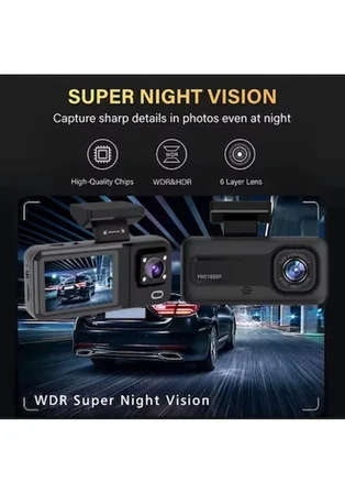 32GB Uyumlu 3 Kameralı Araç İçi Güvenlik Kamerası 1080p Kayıtlı Gece Görüşlü G Sensörlü