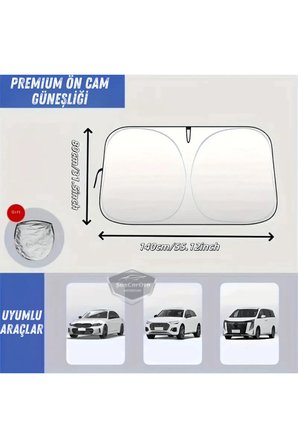 Premium Katlanır Oto Ön Arka Cam Güneşliği Metalize Isı Yalıtımlı Çantalı 150x70cm
