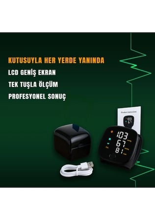 Türkçe Konuşan Şarjlı Bilekten Dijital Tansiyon ve Nabız Ölçüm Cihazı LCD Ekranlı