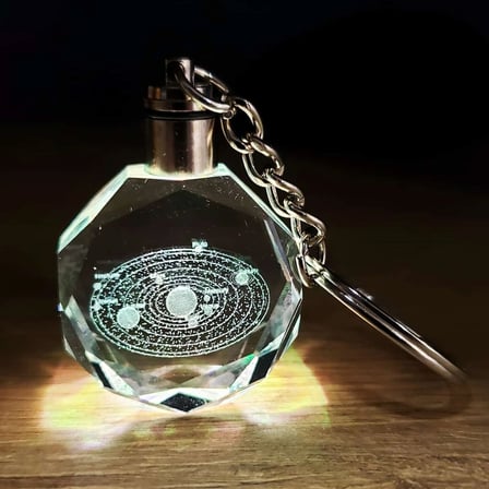 Gezegenler Temalı Işıklı Cam Küre - Renk Değiştiren Gece Lambası - Kristal Anahtarlık Seti
