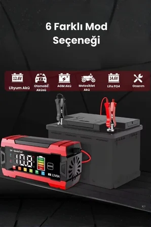 12V 8A Akıllı Akü Şarj Cihazı 12V 8A LCD Ekranlı Pulse Repair Otomatik Akü Şarj & Desülfatör