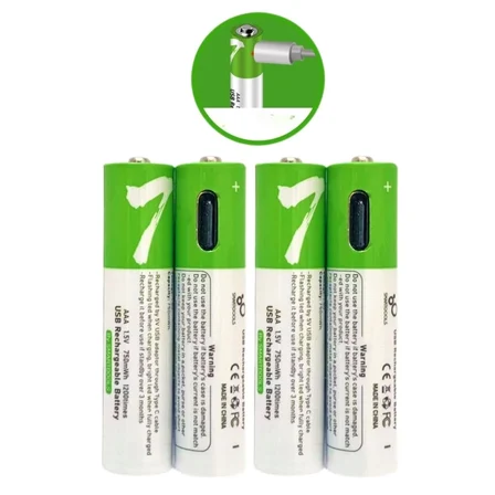 Usb Type-C ile Şarjolabilen 4 Adet AAA 1.5V Lityum Şarjlı Kalem Pil 750 mAH Uzun Ömürlü
