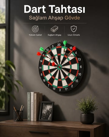 Duvara Monte Sağlam Ahşap Gövdeli Dart Tahtası Ev ve Oyun Alanları İçin 17 İnç