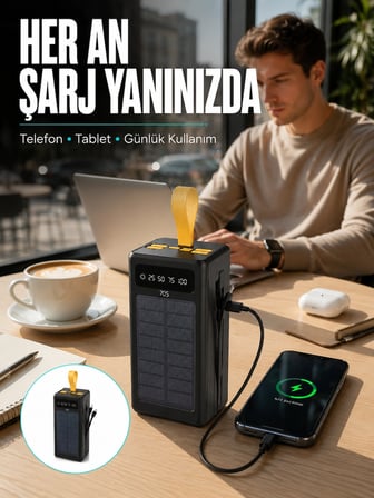 Kamp ve Outdoor Kullanıma Uygun Güneş Panelli Powerbank Yeni Nesil