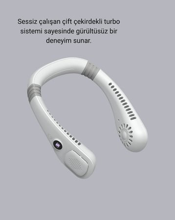 Giyilebilir Boyun Fanı 360° Dairesel Rüzgar ve 5 Kademeli Hız Ayarlı