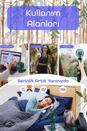 El vantilatörü dijital ekranlı şarjlı mini masa ve boyun tipi lacivert 2 yıl garantili