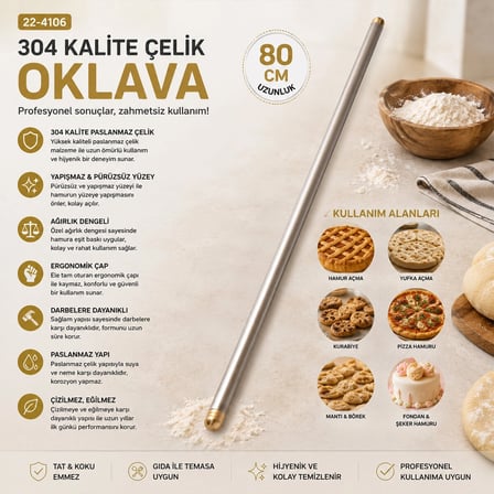 6 Adet 80cm Çelik Lux Metal Oklava Bx40
