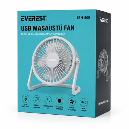 Usb Şarjlı - Pvc Gövde 14.5x14.1cm Masa Üstü Fan - Vantilatör Efn-505 Bx40