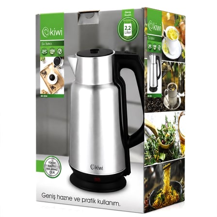 Çelik - Sürahi Model Kettle Elektrikli Su Isıtıcısı Paslanmaz Çelik Gizli Rezistans 360° 2.2lt 1500w Kk-3334 Bx40