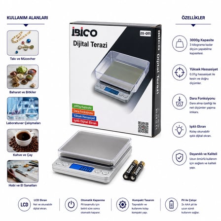 Superıor Mını I-2000 3000gr/0.1gr Mini=10.5x13cm Hassas Tartı - Terazi Şeffaf Pls.kapak  Pilli Bx40