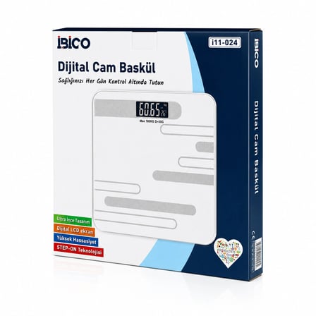 Dijital - Pilli Renkli Cam Banyo Baskül Terazi Tartı Lcd Ekran 180kg/50gr 26x26cm İ11-024 Bx40