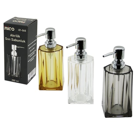 Uzun Kare Taban - Yvrlk Ağız - 4+4=8gen Gövde Şeffaf - Renkli Akrilik - Mika Kristal Sıvı Sabunluk 280ml Bx40