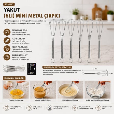 6pcs Mini=13cm Metal Çırpıcı Bx40
