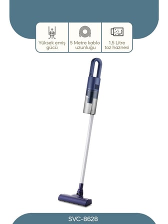 Dikey Mavi Elektrikli Süpürge 500w 90° Başlık - 1.5lt Toz Hazne - Çift Filtre Svc-8628 Bx40