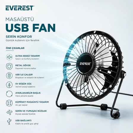 Usb Şarjlı - Metal Gövde 14.5x7.5x15cm Mini Masaüstü Fan - Vantilatör Efn-482 Bx40