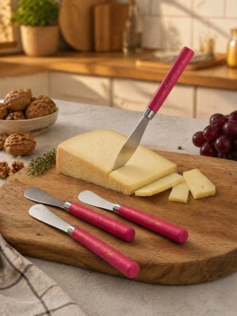5 Parça  Uzun Kahvaltı Bıçak - Kırmızı Mermer Desen Saplı 16.5 Cm Bx40