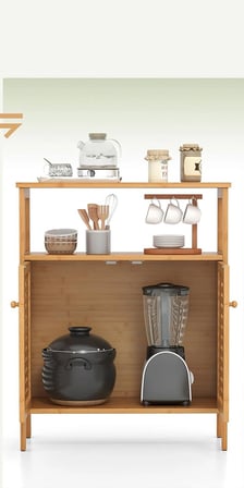 Çok Amaçlı Dolap Ahşap Bambu Organizer Raflı 66x33x85cm Bx40
