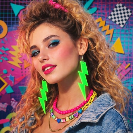 80’ler 90&amp;apos;lar Retro Neon Yeşil Şimşek Küpe 10 Cm Bx40